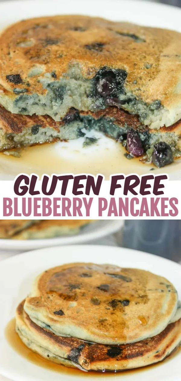 Gluten Free Blueberry Pancakes are a nice, light and fluffy breakfast choice.  Freeze any left overs for a quick reheat in the toaster.