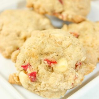 Rhubarb Cookies are a delicious and easy way to use up that seasonal vegetable that we treat more like a fruit!  These gluten free cookies are a soft and flavourful snack for all to enjoy.
