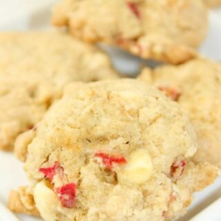 Rhubarb Cookies are a delicious and easy way to use up that seasonal vegetable that we treat more like a fruit!  These gluten free cookies are a soft and flavourful snack for all to enjoy.