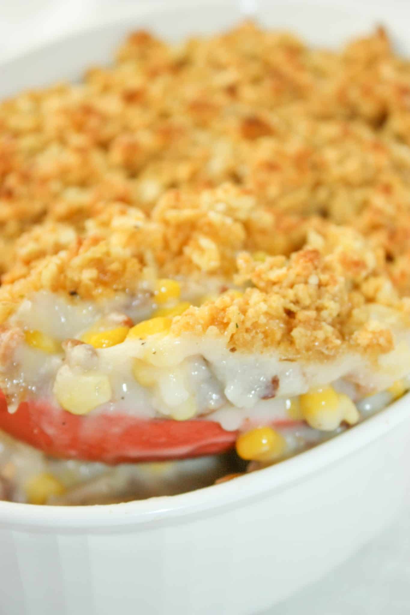 Gluten Free Corn Casserole is a quick side dish that can easily be whipped up on a busy week night.  This dairy free version uses gluten free flour as a thickener.