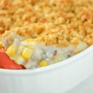 Gluten Free Corn Casserole is a quick side dish that can easily be whipped up on a busy week night.  This dairy free version uses gluten free flour as a thickener.
