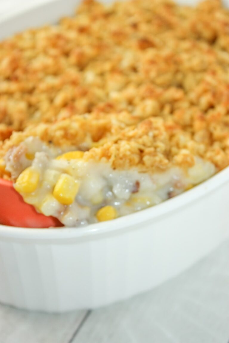 Gluten Free Corn Casserole is a quick side dish that can easily be whipped up on a busy week night.  This dairy free version uses gluten free flour as a thickener.