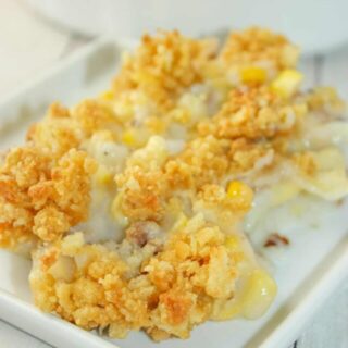Gluten Free Corn Casserole is a quick side dish that can easily be whipped up on a busy week night.  This dairy free version uses gluten free flour as a thickener.