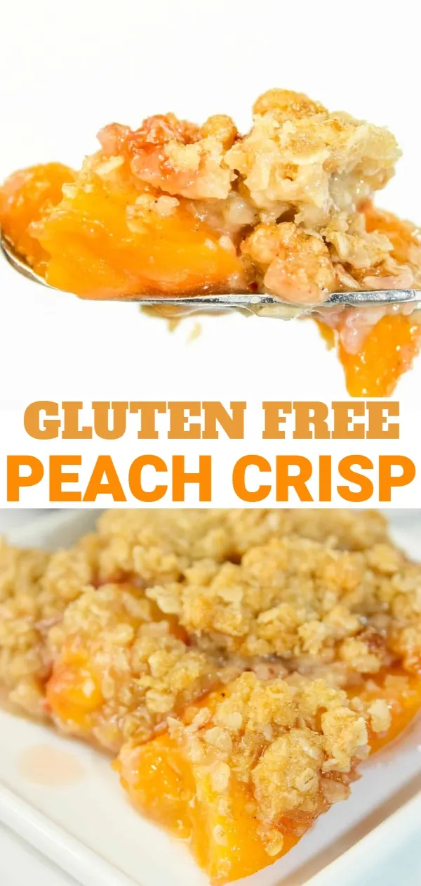 Gluten Free Peach Crisp is a tasty and very easy dessert recipe.  This seasonal fruit is in abundance right now and whipping up a delicious crisp is a great way to use up some ripe peaches.