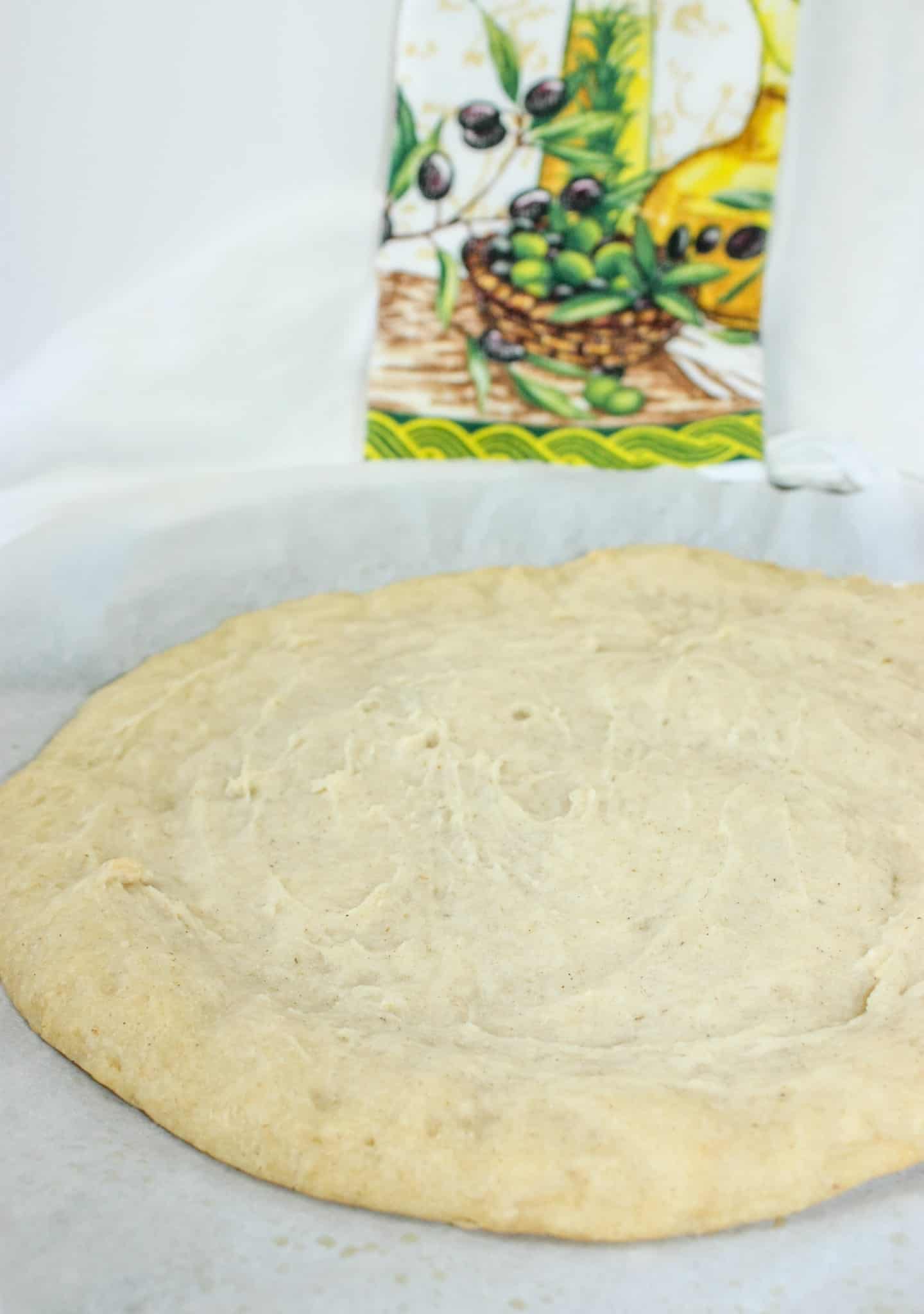 The parbaked pizza dough.