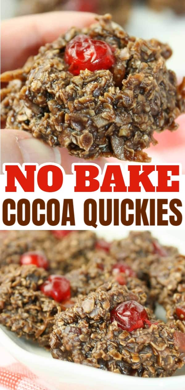 No Bake Cocoa Quickies are a tasty treat any time of the year, but they do add a festive flair to Christmas or Valentine dessert trays.
