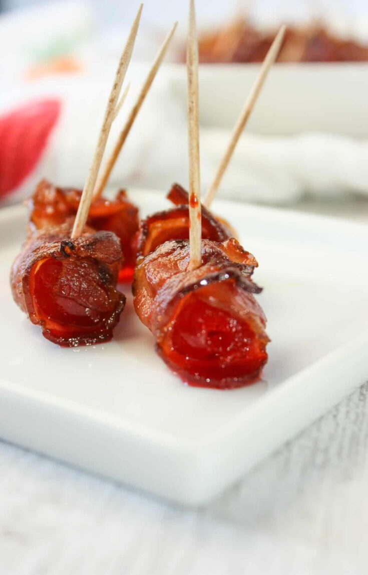 Bacon Wrapped Cherries are one of the easiest and tastiest appetizers to make.  All you need is a jar of maraschino cherries and some gluten free bacon.