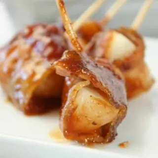 Bacon Wrapped Water Chestnuts are an easy and tasty appetizer to make.  Use a few staple items to create a savoury sauce and use some gluten free bacon.