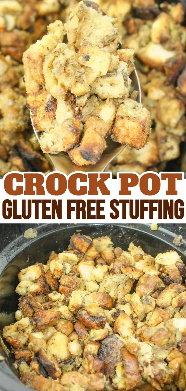 This Crock Pot Gluten Free Stuffing is the perfect side dish for your holiday turkey or whenever you serve up chicken.