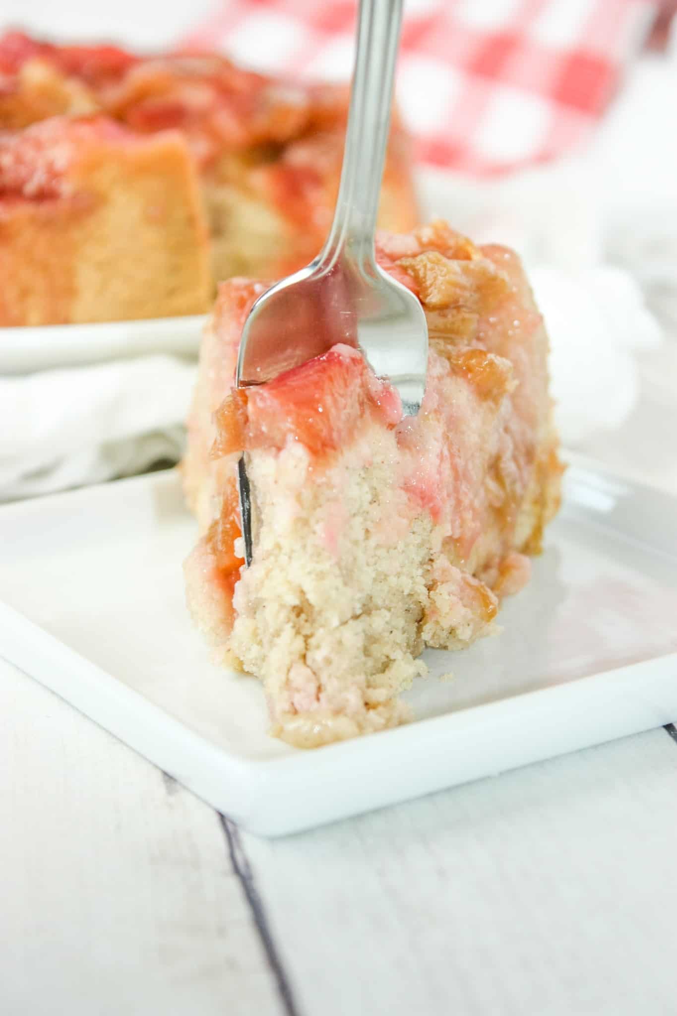 Rhubarb Upside Down Cake is a delicious and easy way to use up that seasonal vegetable that we treat more like a fruit!  This gluten free cake is a moist and flavourful dessert for all to enjoy.
