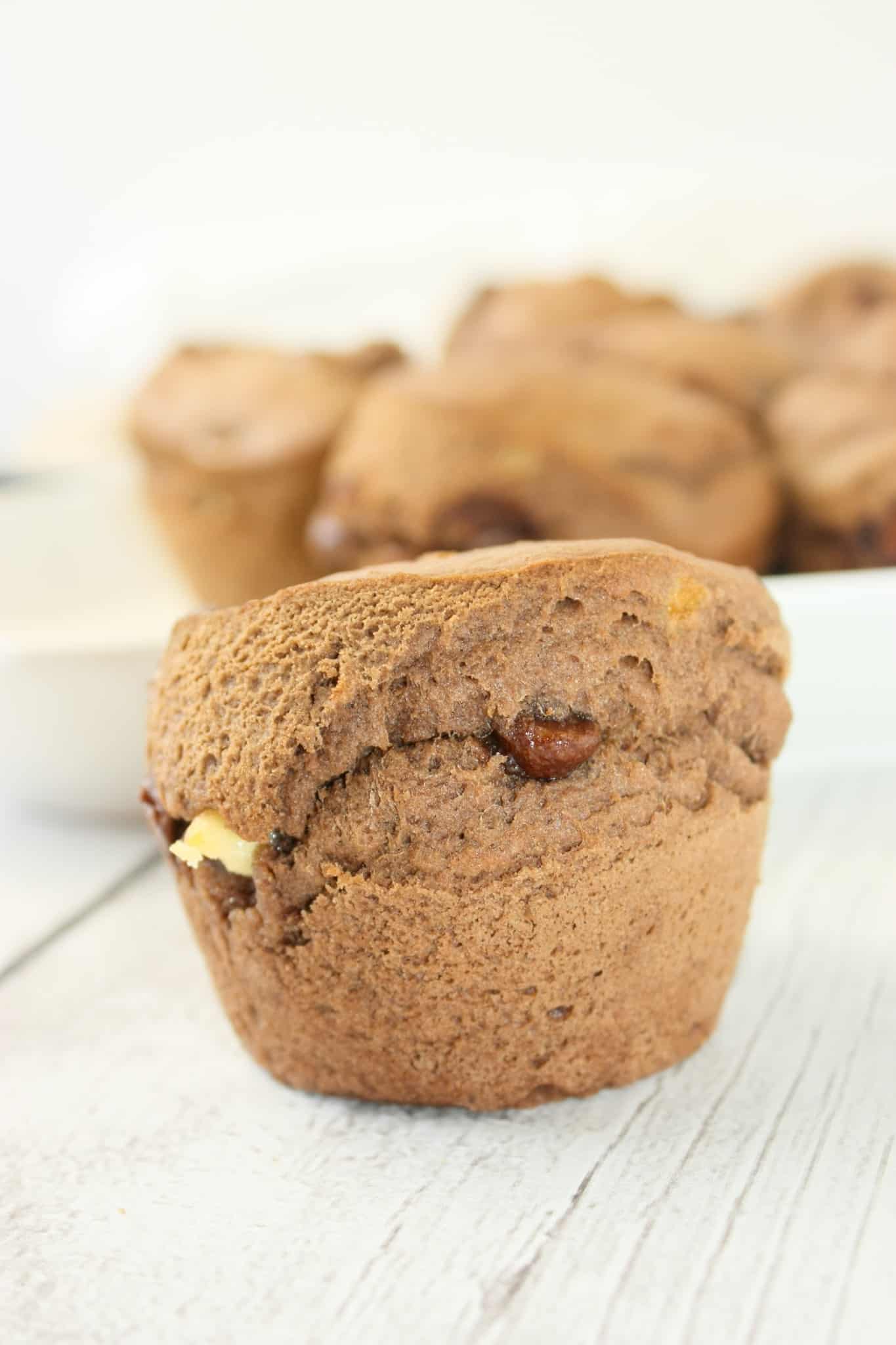 Air Fryer Chocolate Banana Muffins are a moist, tasty snack or even a dessert.  These gluten free muffins are great on their own or warm them up before drizzling with some chocolate and caramel sauce!