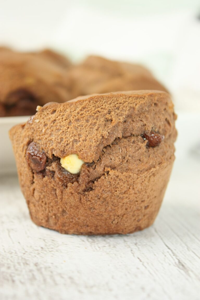 Air Fryer Chocolate Banana Muffins are a moist, tasty snack or even a dessert.  These gluten free muffins are great on their own or warm them up before drizzling with some chocolate and caramel sauce!