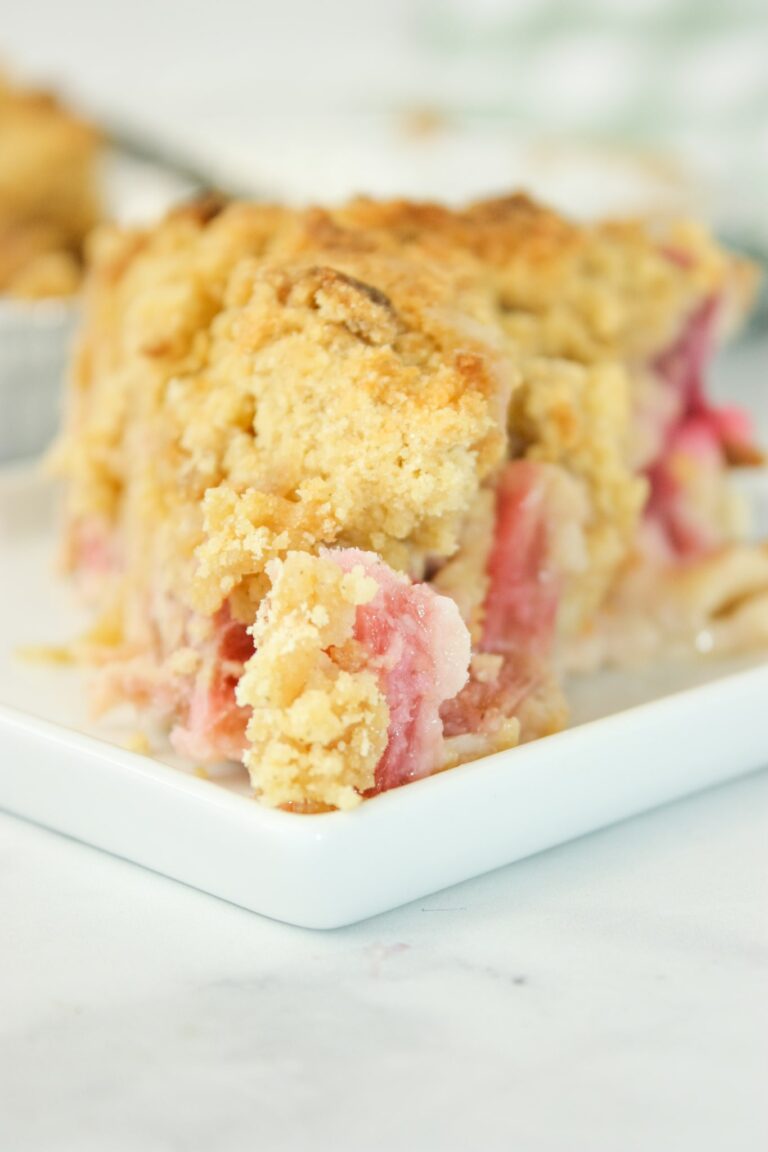 Rhubarb Crumble Pie is a blend of sweet and slightly tart flavouring.  I look forward to this tasty dessert every year when this spring vegetable is harvested from the garden.