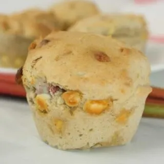 Air Fryer Rhubarb Muffins are a moist, tasty snack loaded with seasonal Rhubarb.  These gluten free muffins are great on their own or pair them with your favourite beverage.