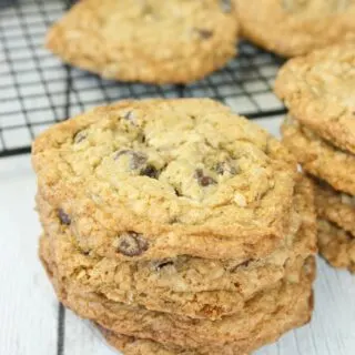 Gluten Free Cowboy Cookies are loaded with flavour.  These large cookies use gluten free oats, coconut, pecans and a hint of cinnamon to create a chewy, flavourful snack.
