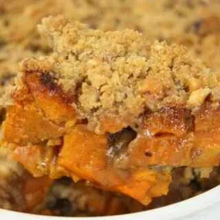 Sweet Potato is a versatile side dish.  This Sweet Potato Casserole with Walnuts boosts the flavour with a crunchy topping loaded with brown sugar, nuts and a touch of cinnamon.  