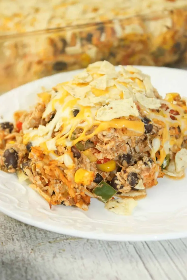 Chicken Taco Casserole with Rice is a delicious and hearty one dish meal.  This gluten free dinner recipe is loaded with flavour and textures that will delight any palate.