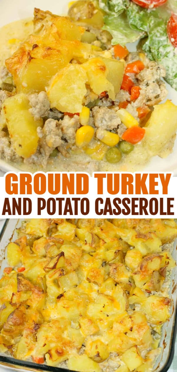 Ground Turkey and Potato Casserole is an easy dinner recipe that is loaded with potatoes, vegetables and turkey.  The gluten free sauce not only adds moisture but flavour as well.