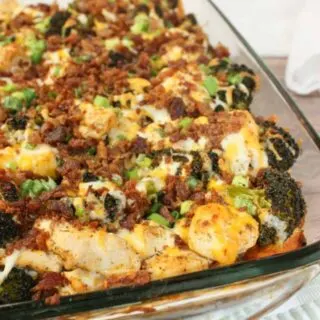 Buffalo Chicken Sweet Potato Casserole is a delicious and colourful one dish meal.  This gluten free dinner recipe is loaded with flavour and packs a bit of a punch thanks to the hot sauce.