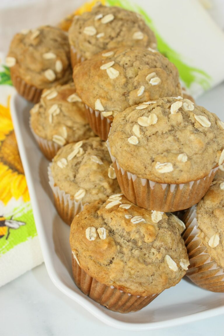 Gluten Free Banana Oatmeal Muffins are a quick and easy recipe to use up those over ripe bananas that seem to appear on everyone's kitchen counter!  