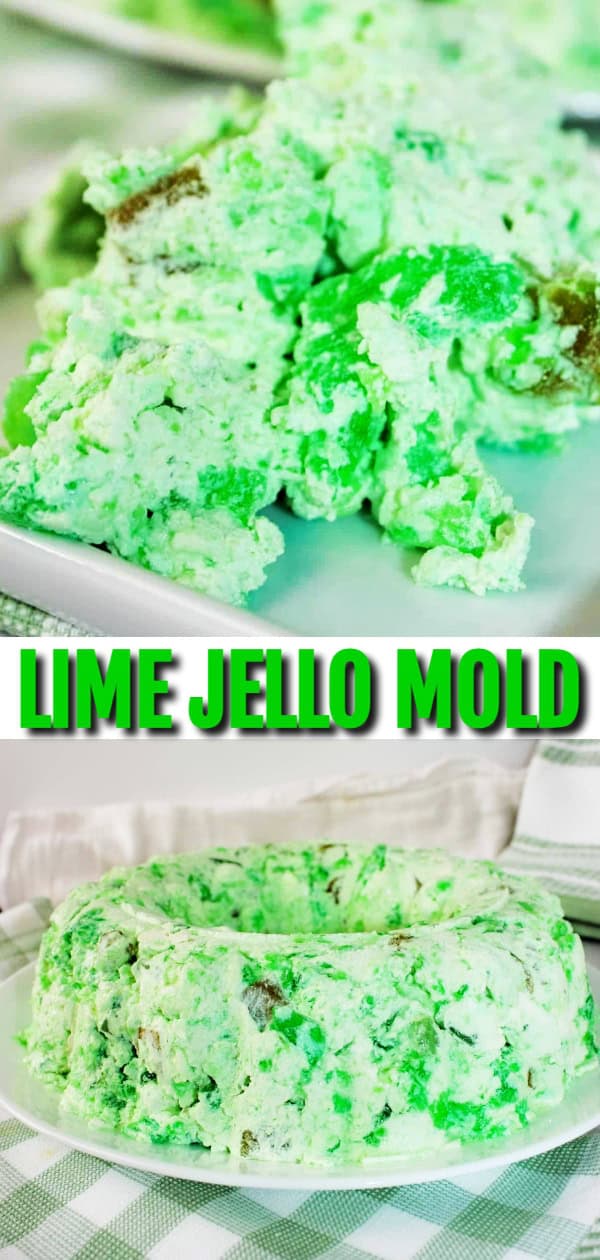 This Lime Jello Mold is another variation for your holiday get togethers.  This type of Jello mold is a tradition passed down from my Mother and my grown children expect to see it on the table when they return home for the holidays!