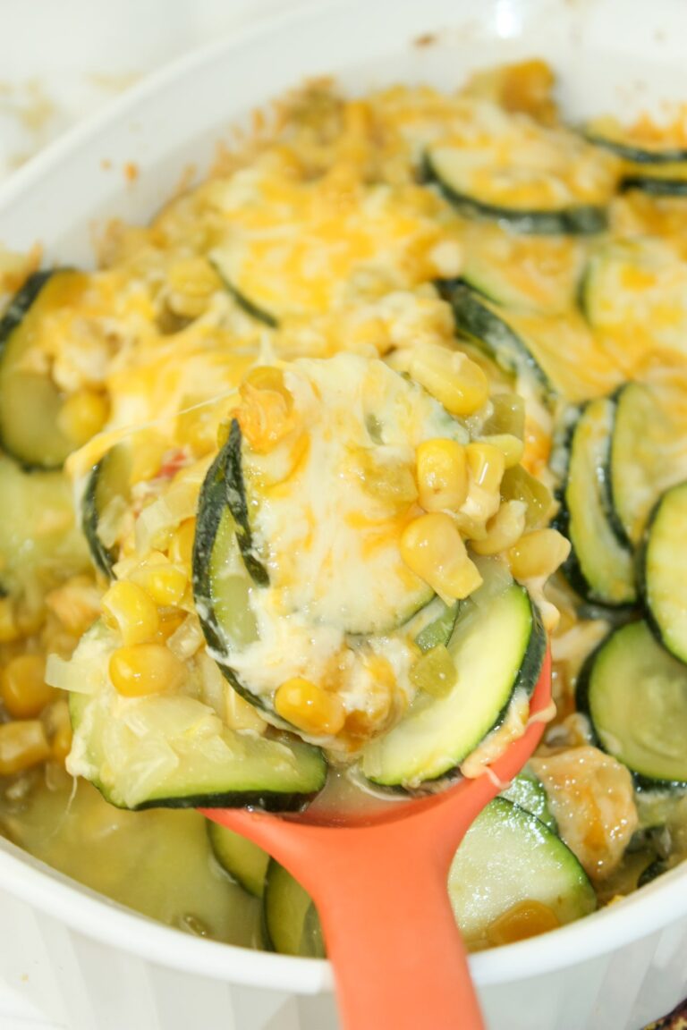 Mexican Squash Casserole is a quick side dish that can easily be whipped up on a busy week night.  This gluten free recipe is loaded with corn and topped with a flavourful cheese blend.