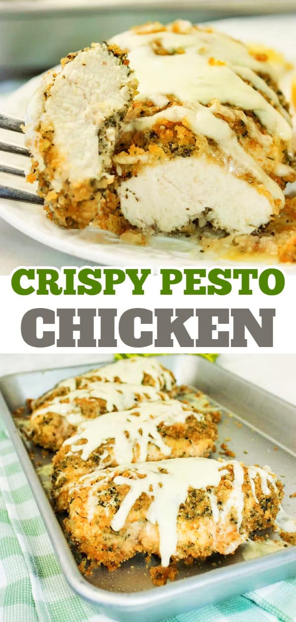 Crispy Pesto Chicken is a delicious recipe that will delight the palate of young and old alike.  Just be sure to use gluten free bread crumbs and you will be all set!