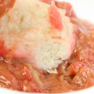Rhubarb Grunt is yet another delicious way to use this seasonal vegetable that we usually treat like a fruit.  Access to a rhubarb patch means I am always looking for a variety of ways to incorporate this vegetable. 