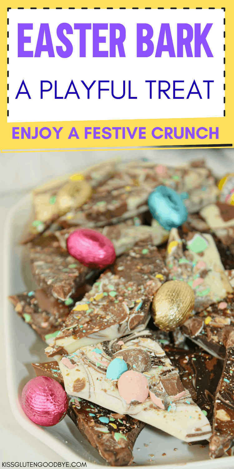 Easter Bark, Easter dessert, Easter candy, Easy Easter recipe, left over candy recipe, mini egg recipe, gluten free, great potluck idea, dessert tray favourite, Easter candy bark recipe, crispy Easter bark, Easter chocolate bark, Easter treat