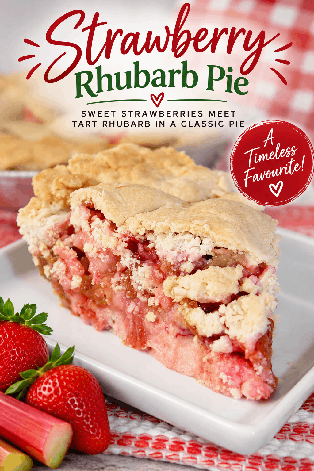 This Strawberry Rhubarb Pie is the perfect combination of sweet strawberries and tart rhubarb baked into a golden, flaky crust. 🍓💕 This classic homemade pie is bursting with fruity flavor and makes a delicious spring or summer dessert. Serve a slice warm or chilled, with a scoop of vanilla ice cream for an extra-special treat. Easy strawberry rhubarb pie is a timeless dessert everyone will love!