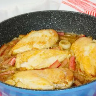 Pan Roasted Chicken with Rhubarb Sauce is a savoury and slightly tart dish that brings spring flavours to the dinner table.