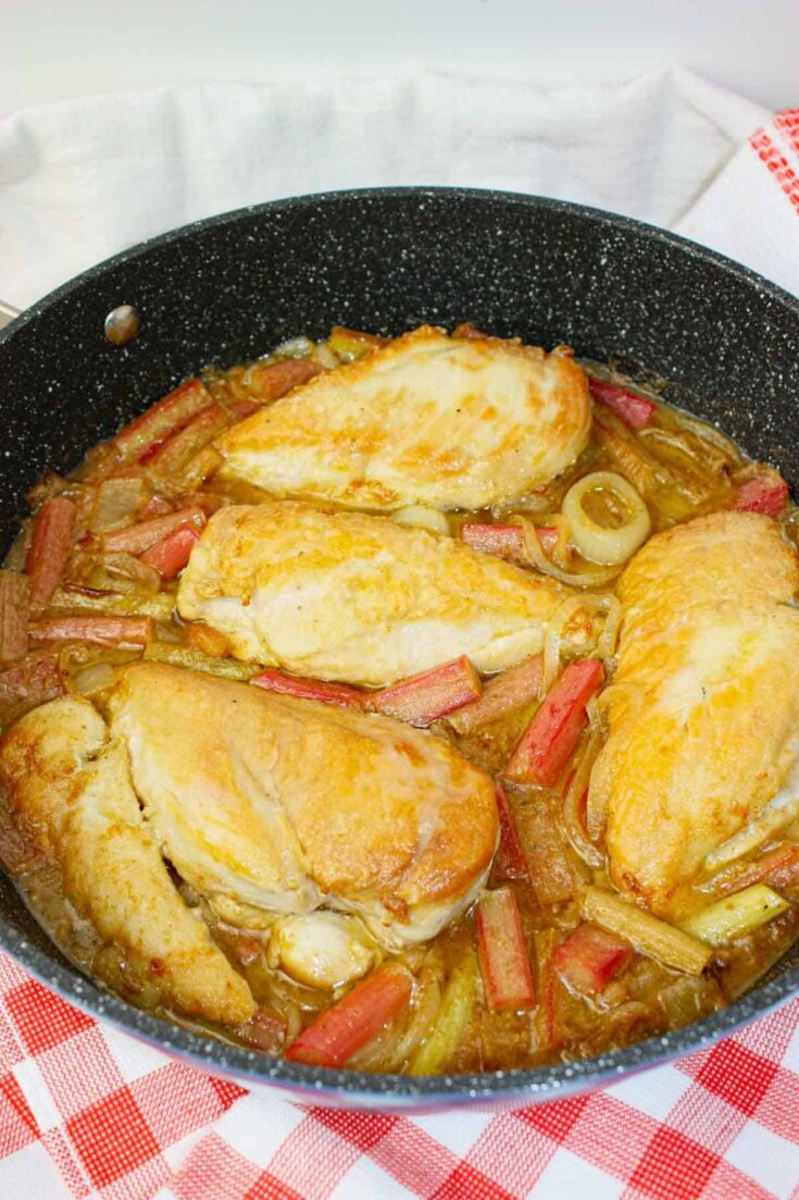 Pan Roasted Chicken with Rhubarb Sauce is a savoury and slightly tart dish that brings spring flavours to the dinner table.