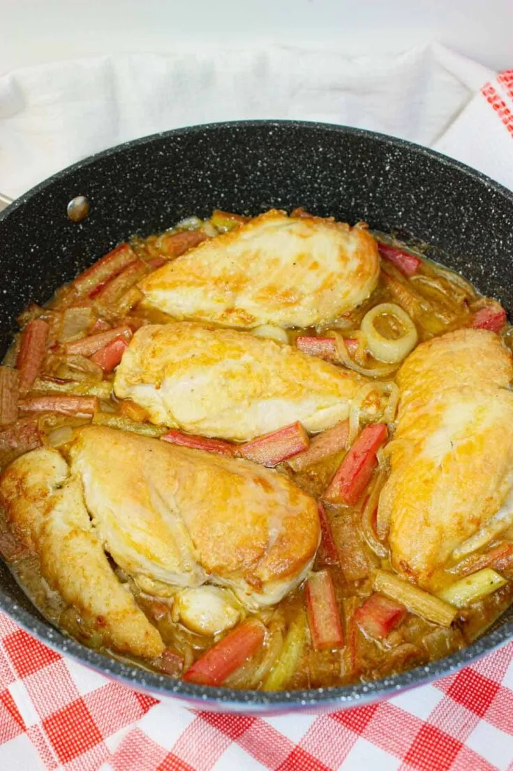 Pan Roasted Chicken with Rhubarb Sauce is a savoury and slightly tart dish that brings spring flavours to the dinner table.