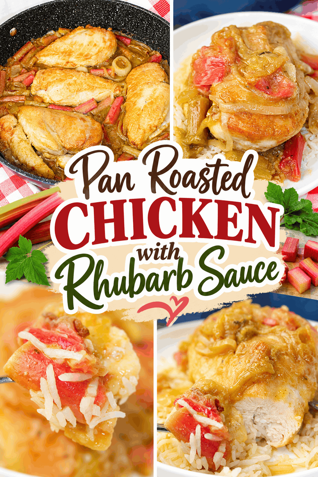 Looking for a delicious way to use fresh rhubarb? 🌿 This Pan Roasted Chicken with Rhubarb Sauce is a tasty twist on a classic chicken dinner! Golden, tender chicken is paired with a flavourful rhubarb and onion sauce that brings a wonderful balance of savoury richness and tangy sweetness to every bite. Served over fluffy rice, this easy chicken dinner is perfect for spring and summer meals when fresh rhubarb is in season. Save this recipe to your dinner ideas board and discover a new favourite way to enjoy rhubarb!