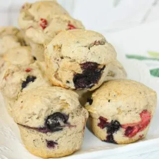 Gluten Free Fruit Muffins are bursting with juicy blueberries, tangy rhubarb, and sweet strawberries in every bite.