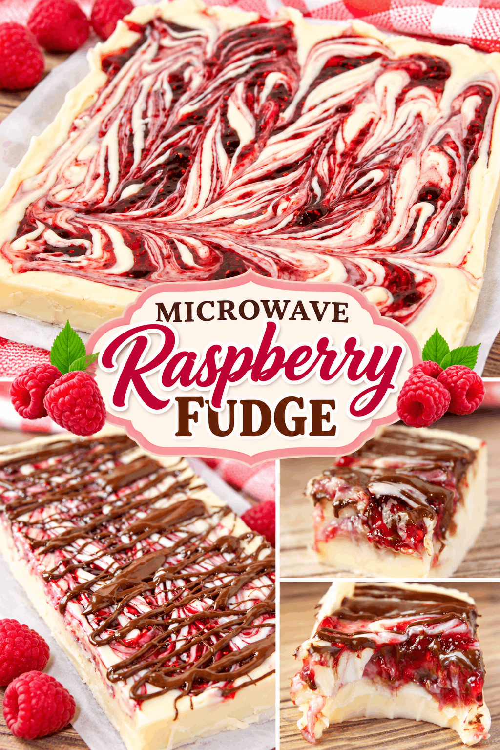 Microwave Raspberry Fudge is an easy homemade treat made with sweet white chocolate, condensed milk, and raspberry jam. 🍓 This quick microwave fudge has a luscious raspberry swirl, rich white chocolate flavor, and a beautiful marbled finish. Add a drizzle of chocolate on top for an extra decadent touch! Perfect for holidays, parties, gift giving, or whenever you’re craving an easy no-bake dessert. Save this simple raspberry fudge recipe for your next sweet treat! ❤️