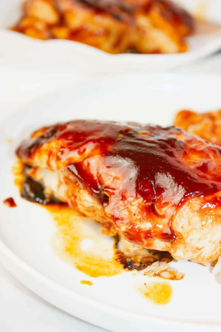 For Cheesy BBQ Chicken Breasts, chicken breasts are split open and filled with creamy Monterey Jack cheese that melts into every bite.