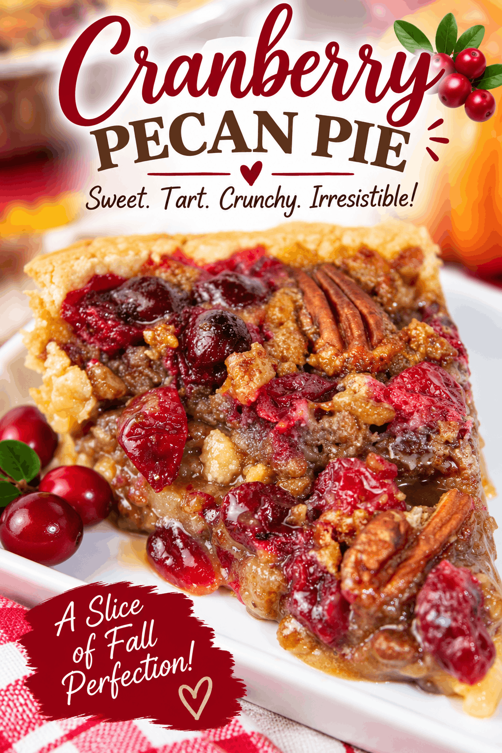 This Cranberry Pecan Pie is the perfect fall and holiday dessert! 🥧🍂 Tart cranberries are combined with crunchy pecans and a rich, sweet filling in a golden, buttery pie crust. This easy cranberry pecan pie is a delicious twist on classic pecan pie and makes a beautiful addition to your Thanksgiving dessert table, Christmas dinner, or fall baking lineup. Save this recipe for a festive homemade dessert everyone will love! ❤️
