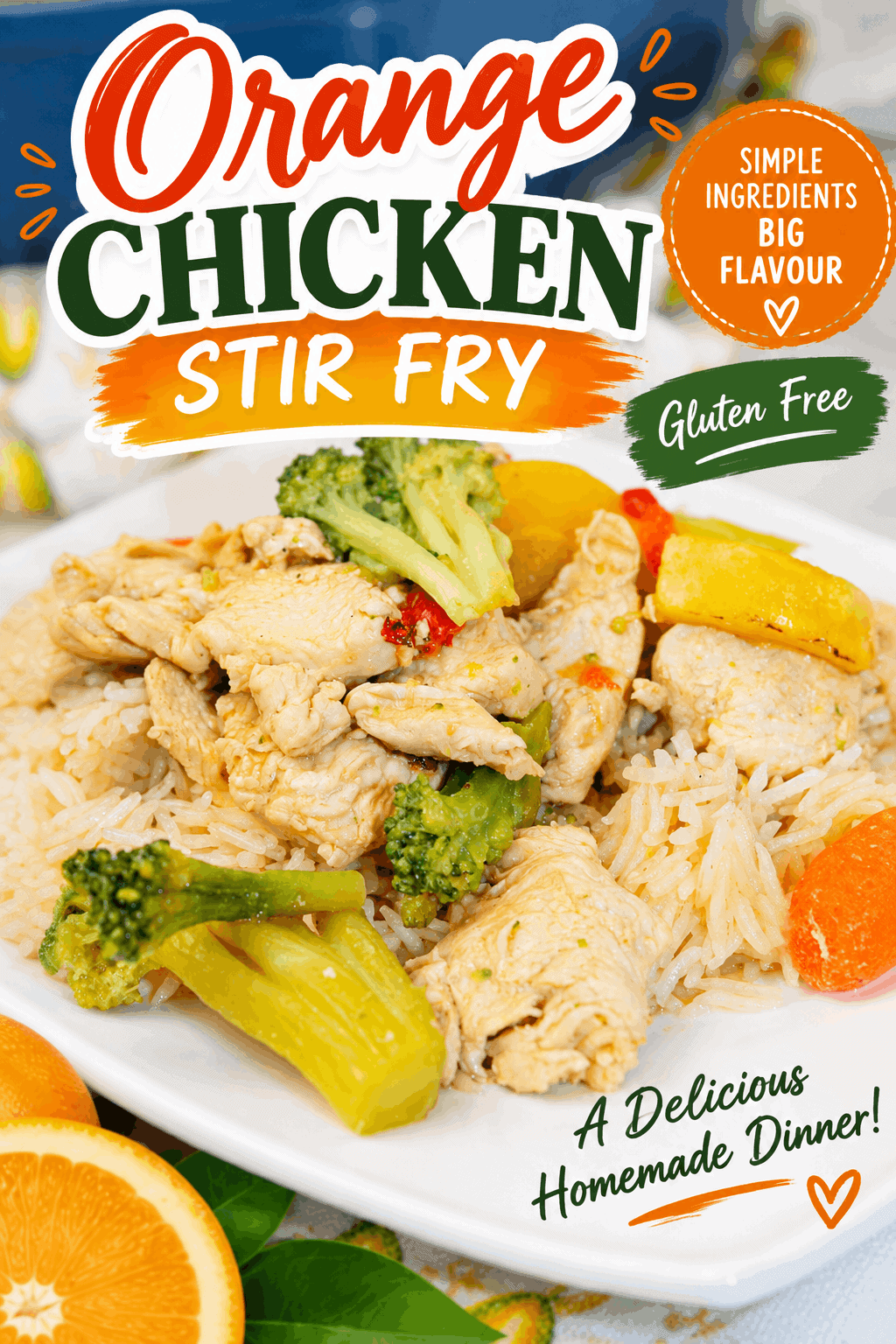 🍊 Orange Chicken Stir Fry is a delicious gluten-free dinner packed with tender chicken, colorful vegetables, and bright orange flavor. Made with orange juice and gluten-free soy sauce, this easy chicken stir fry is a quick homemade alternative to takeout. Serve it over fluffy rice for a flavorful family-friendly meal that’s perfect for busy weeknights. Save this easy gluten-free orange chicken recipe for your next dinner!