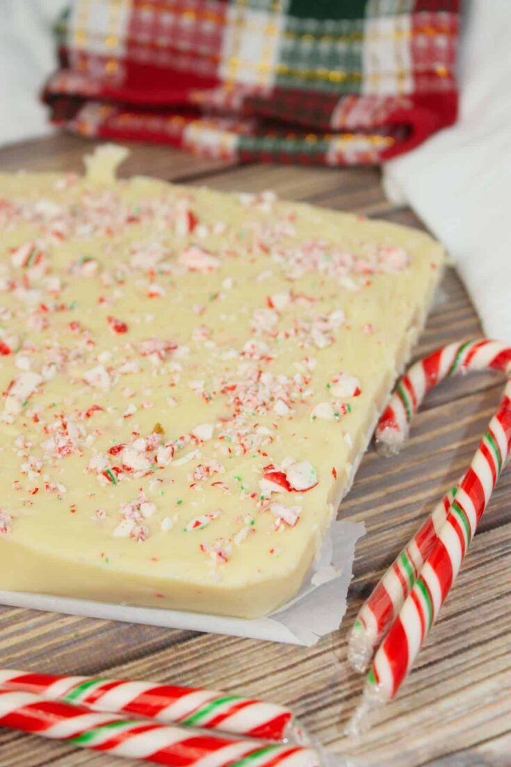 This microwave candy cane fudge is luxuriously creamy and made with smooth, melt-in-your-mouth white chocolate.