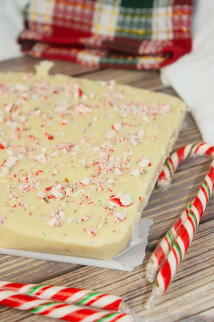 This microwave candy cane fudge is luxuriously creamy and made with smooth, melt-in-your-mouth white chocolate.