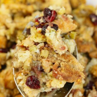 Gluten free oven stuffing bakes up golden and comforting, with a crisp top and a tender, savoury center.