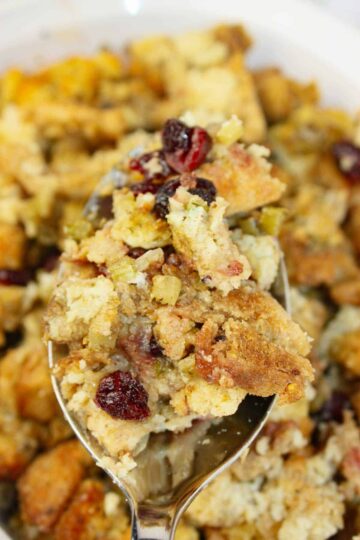 Gluten free oven stuffing bakes up golden and comforting, with a crisp top and a tender, savoury center.