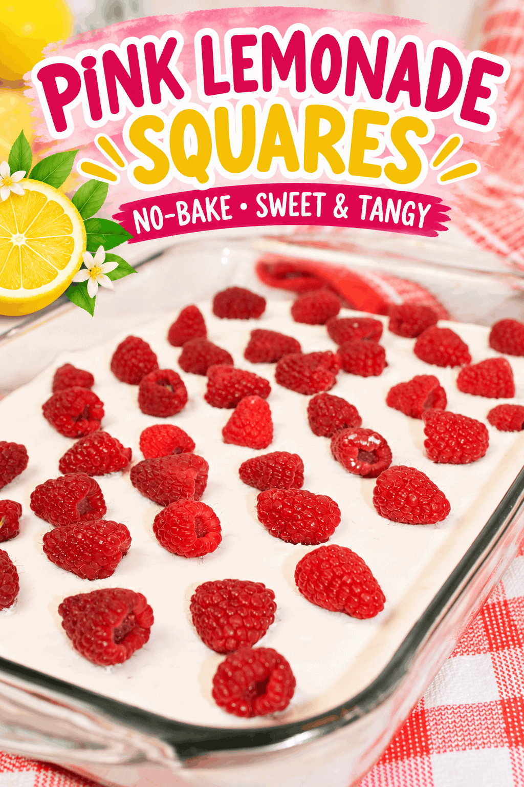 Looking for an easy no-bake summer dessert? 🍋💕 These Pink Lemonade Squares feature a buttery graham cracker crumb crust, a fluffy whipped cream cheese and Cool Whip filling, and refreshing pink lemonade flavor. Topped with fresh raspberries, these sweet and tangy dessert squares are perfect for summer parties, BBQs, potlucks, and spring gatherings. Save this easy pink lemonade dessert recipe for a refreshing treat everyone will love! ❤️