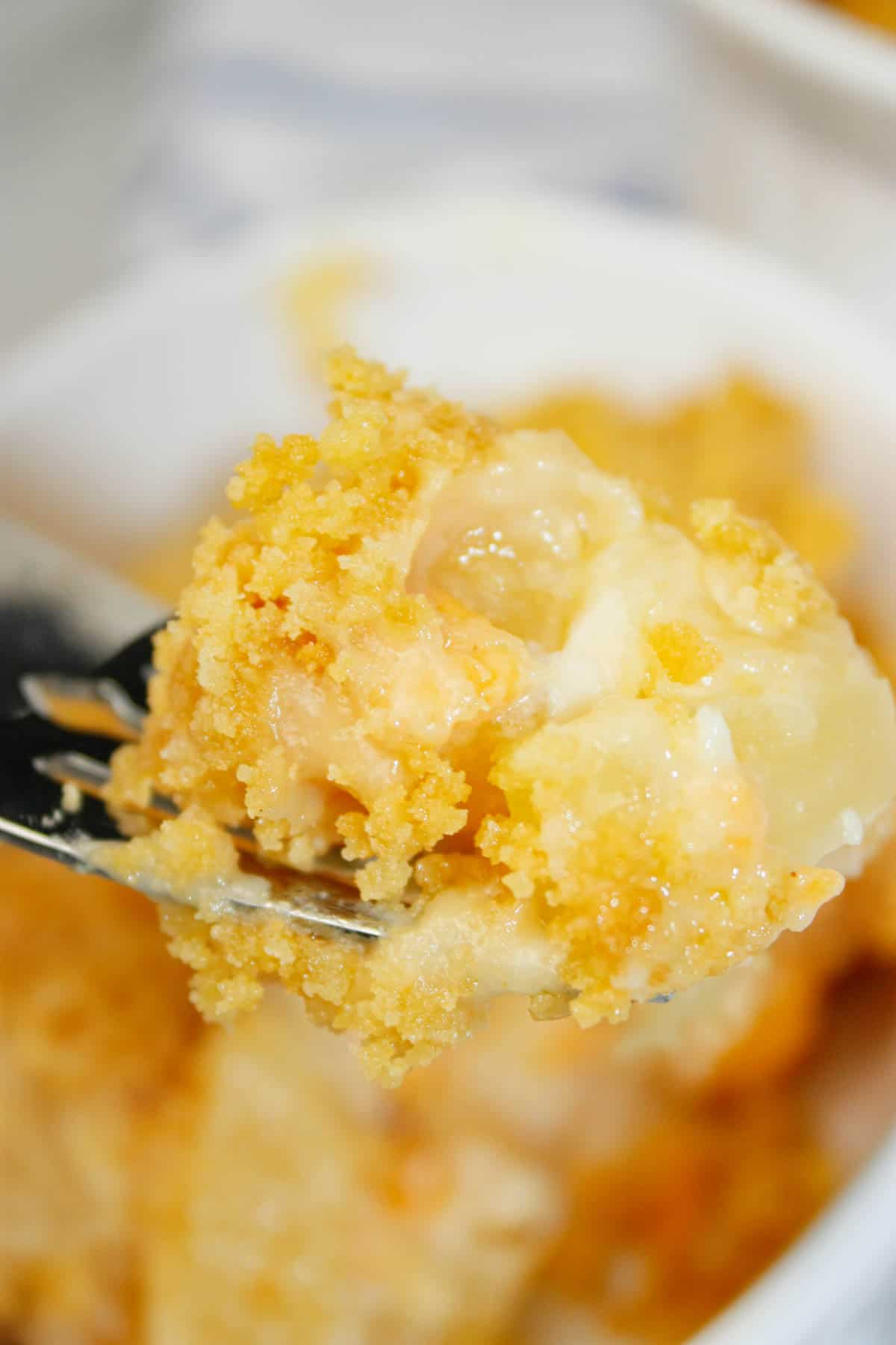 Pineapple Casserole is the perfect mix of sweet, buttery, cheesy, and crunchy in every bite. Juicy pineapple creates a bright tropical flavour that pairs beautifully with the rich topping.
