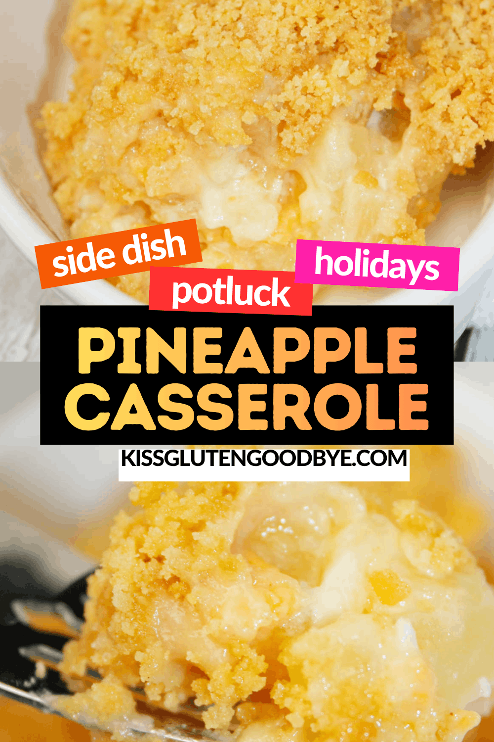 Pineapple casserole, serve a fruity accompaniment that pairs amazingly with baked ham or roasted chicken. Potluck recipe, easy recipe, gluten free, bbq side dish, holiday side dish, baked pineapple cheese casserole is the epitome of a quick and easy dump-and-bake recipe!