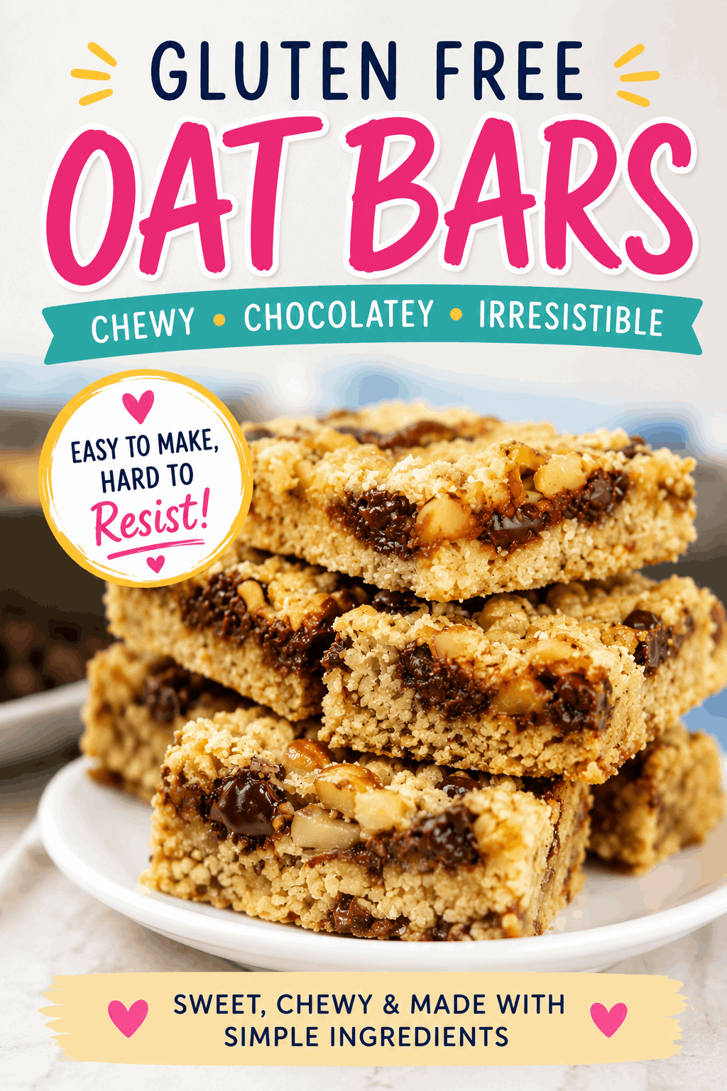 The perfect dessert, both hearty and sweet, Gluten Free Oat Bars. These bars combine the chewiness of oats with the indulgence of chocolate chips. A crowd-pleaser for any occasion. easy dessert, best oat bars, snack recipe, dessert recipe