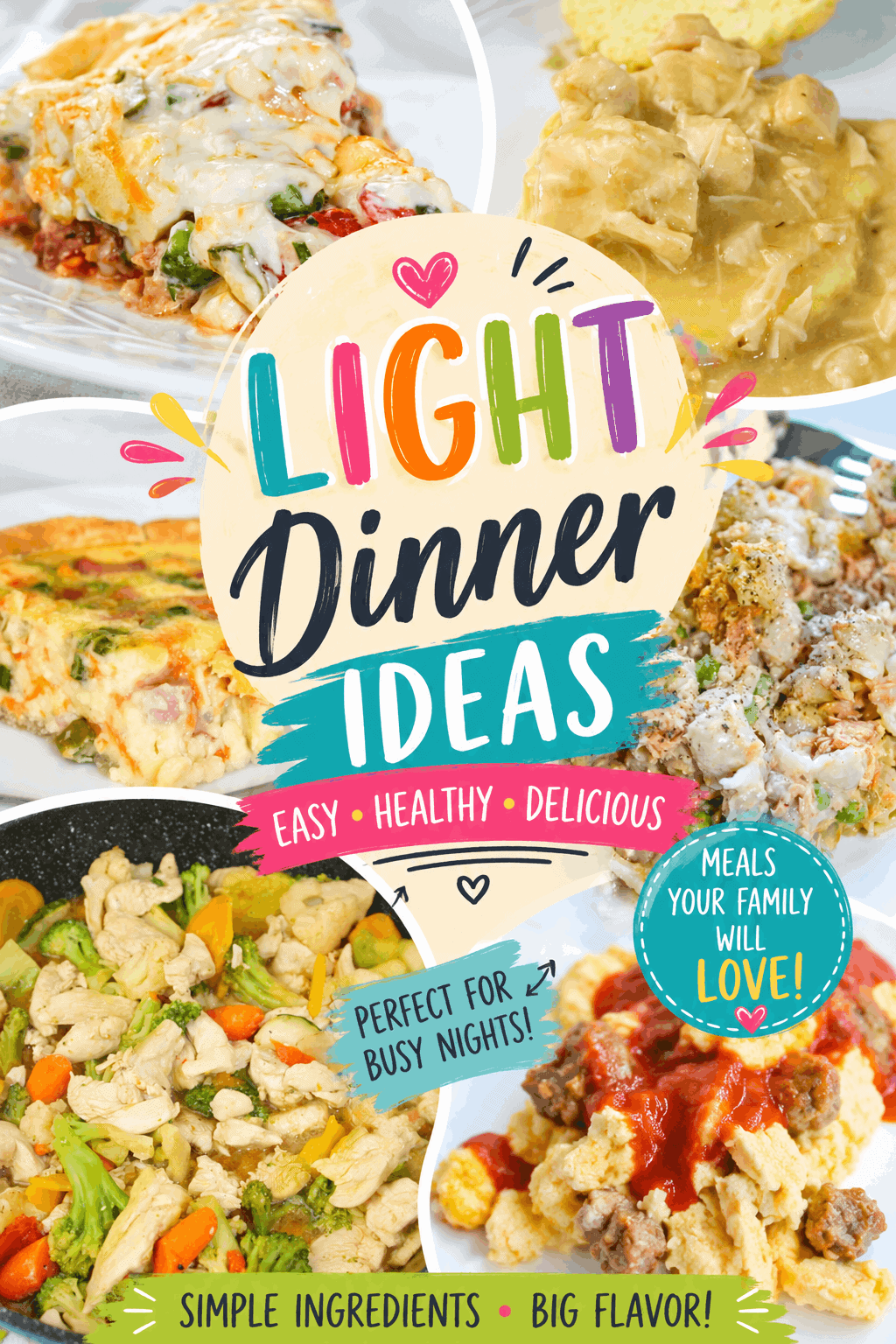 Discover the best light dinner ideas for busy weeknights with this delicious collection of easy, family-friendly recipes! From tomato pie, orange chicken stir fry, ham and cheese quiche, salsa fish, pizza, and more, these simple dinner recipes are packed with flavor and perfect for any night of the week. Save this Pinterest pin for quick meal inspiration, healthy dinner ideas, and easy homemade recipes everyone will love! 🍽️✨