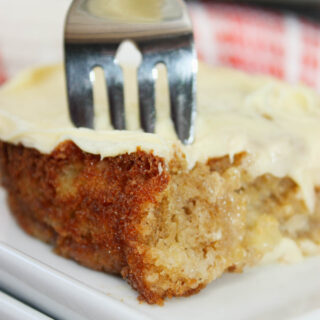 Preacher Cake is a classic old-fashioned dessert that has been loved for generations. This moist, flavourful cake is made with crushed pineapple, warm spices, then topped with a rich cream cheese frosting.