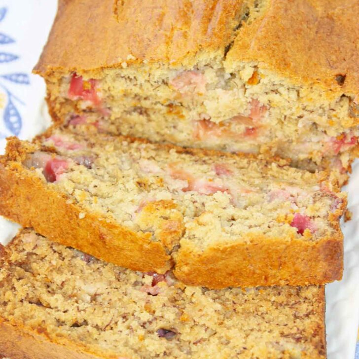 Rhubarb Banana Bread is the perfect way to enjoy two classic flavours in one delicious homemade loaf.